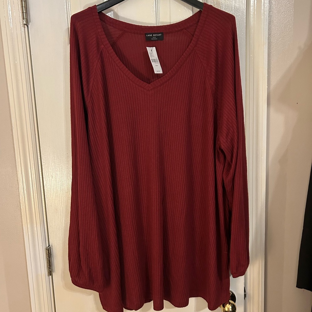 Lane Bryant Red Long Sleeve Tunic Top